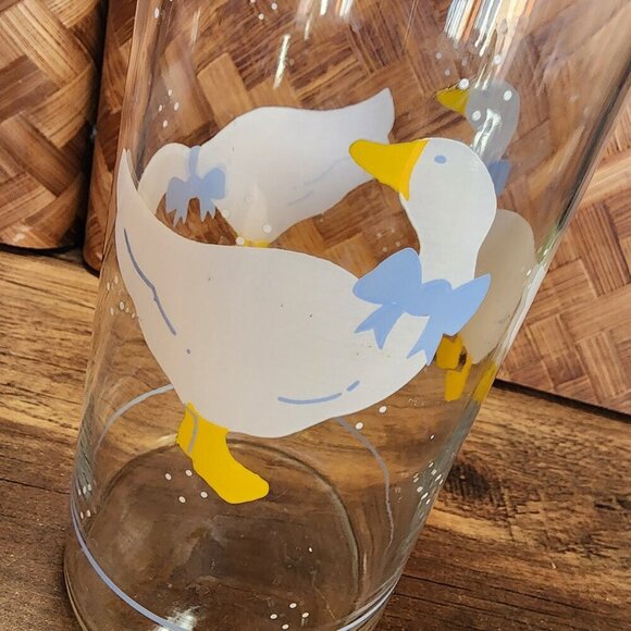 Vintage Glass Jar Storage Canister Blue Ribbon Geese White Country Goose Lid‎ - Picture 6 of 11